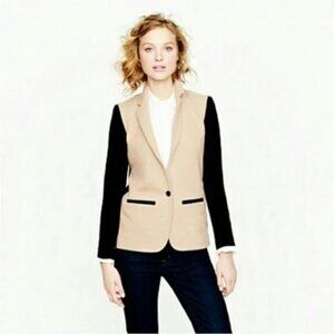 J. Crew Contrast Knit Slim Fit Wool Blend Tan & Black Color Block Blazer